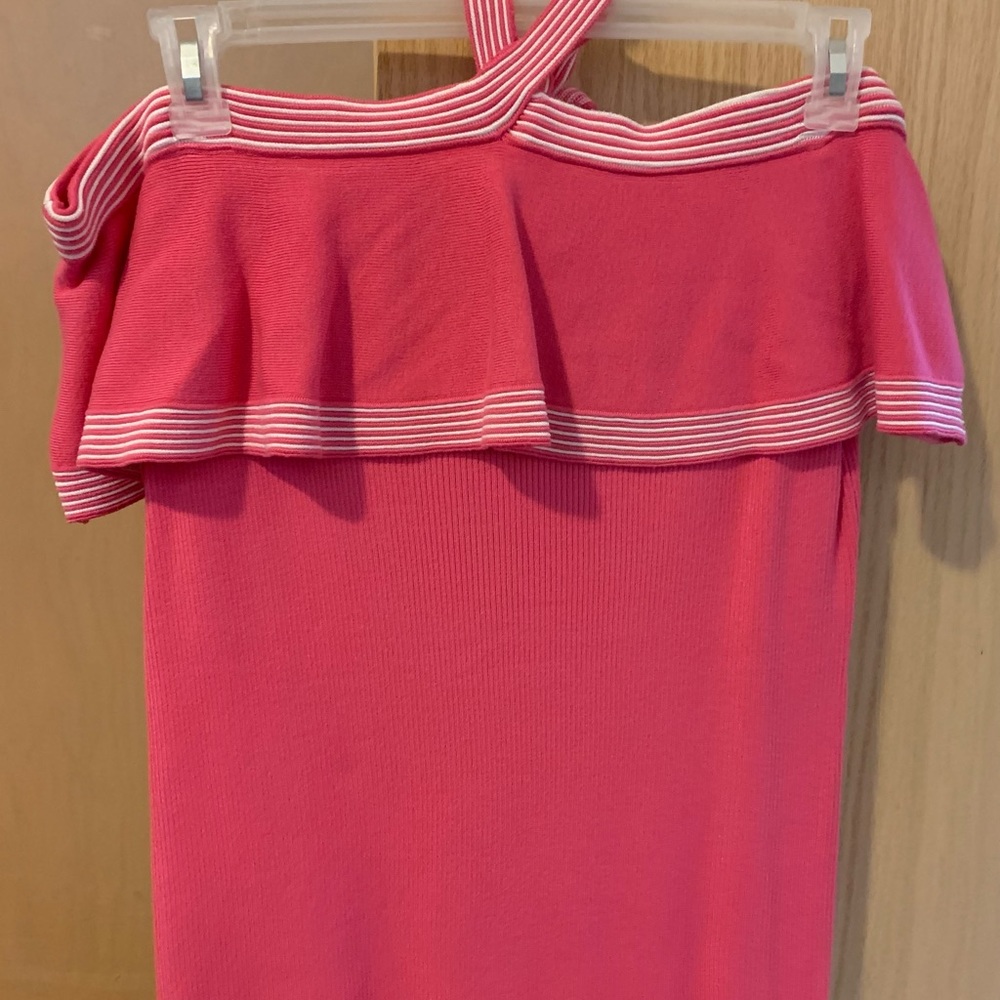 New Hot Pink Off Shoulder Tie Neck Sweater New York & Co